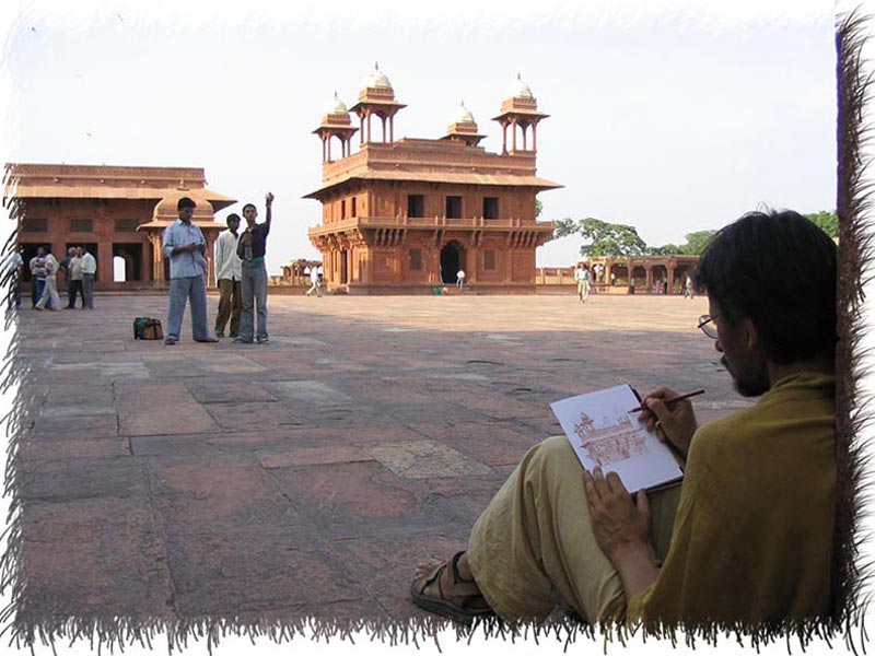 Dessinant à Fatehpur Sikri Inde