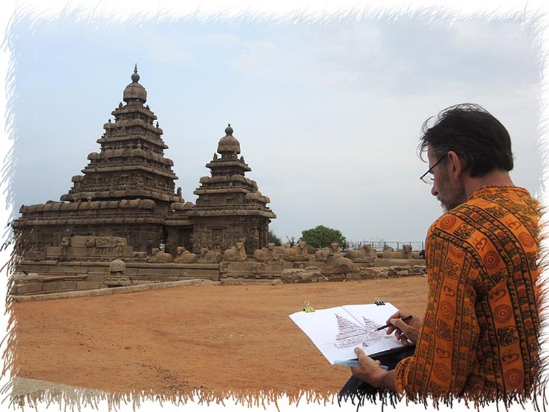 Dessin temple du Rivage Mamallapuram Inde