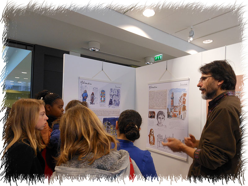 Visite de mon exposition à médiathèque de Pau (64) avec Collégiens - 2012
